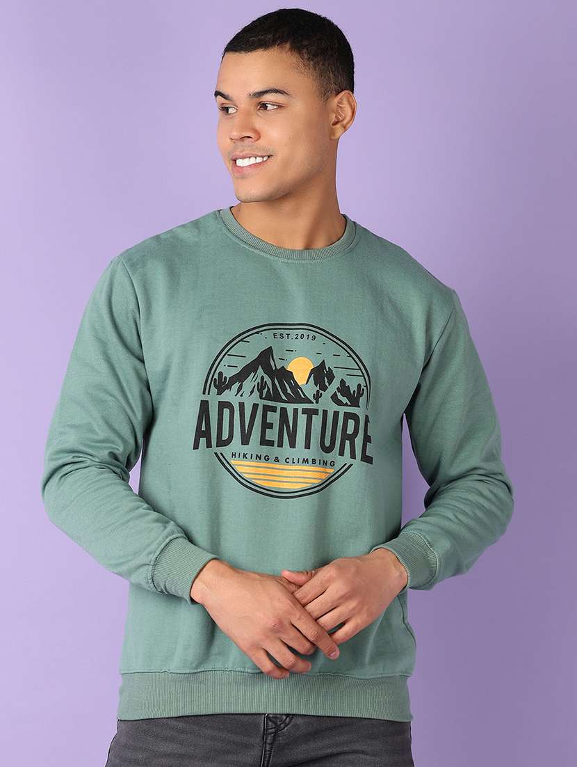 men front print round neck sweatshirt