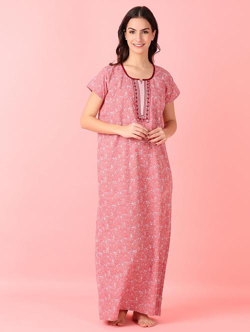 women pink printed short sleeves nighty - 21521197 -  Standard Image - 0