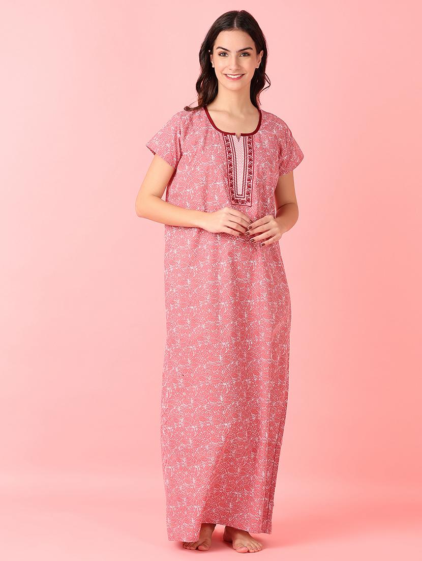 women pink printed short sleeves nighty - 21521197 -  Zoom Image - 0