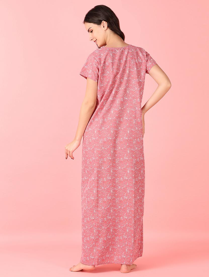 women pink printed short sleeves nighty - 21521197 - Standard Image - 3