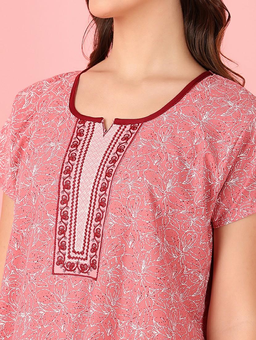 women pink printed short sleeves nighty - 21521197 - Standard Image - 5