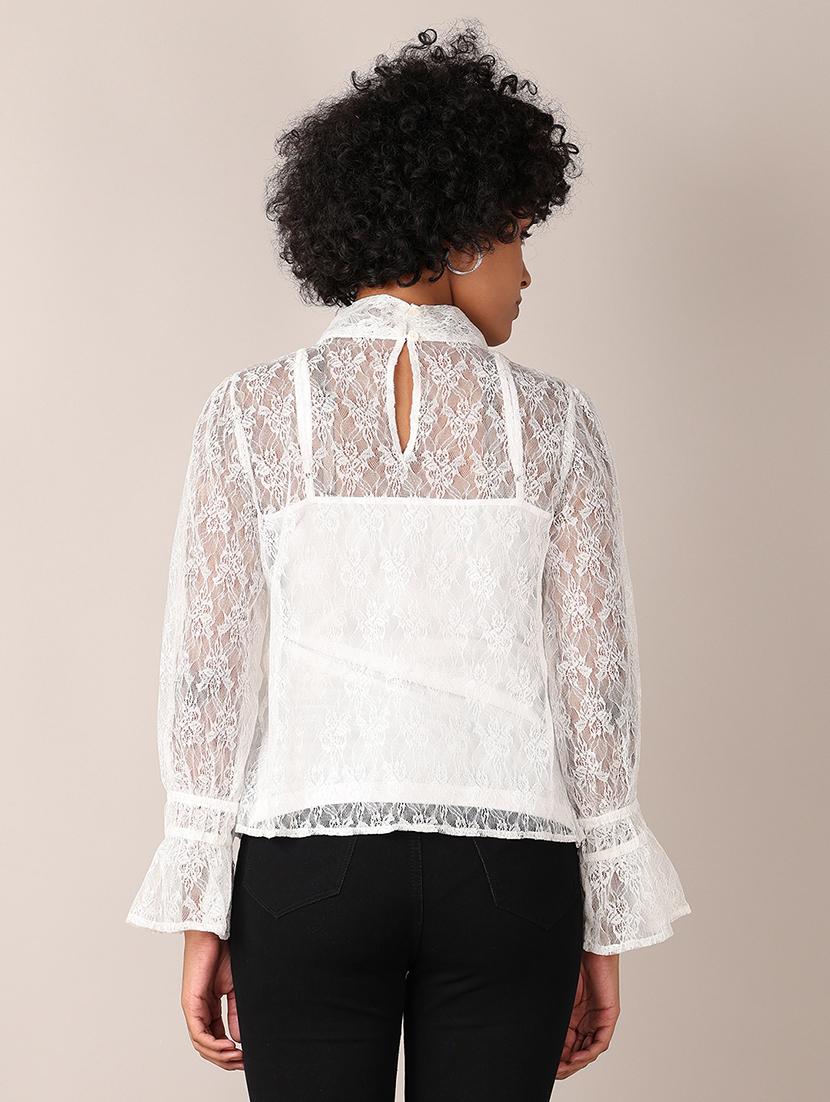 women lace detailed puff sleeves top - 21521329 - Standard Image - 3
