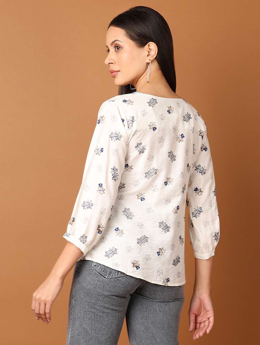 women white printed v neck shirt top - 21521330 -  Standard Image - 3
