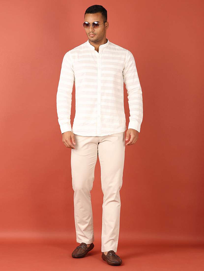 men solid md rise flat front casual chinos  - 21521381 -  Standard Image - 5