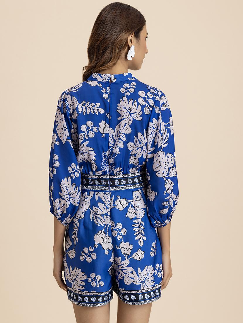 women blue printed satin romper - 21521562 - Standard Image - 3