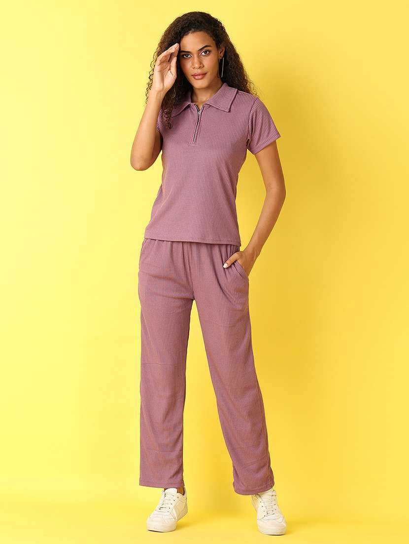 women purple cotton active wear co-ord set