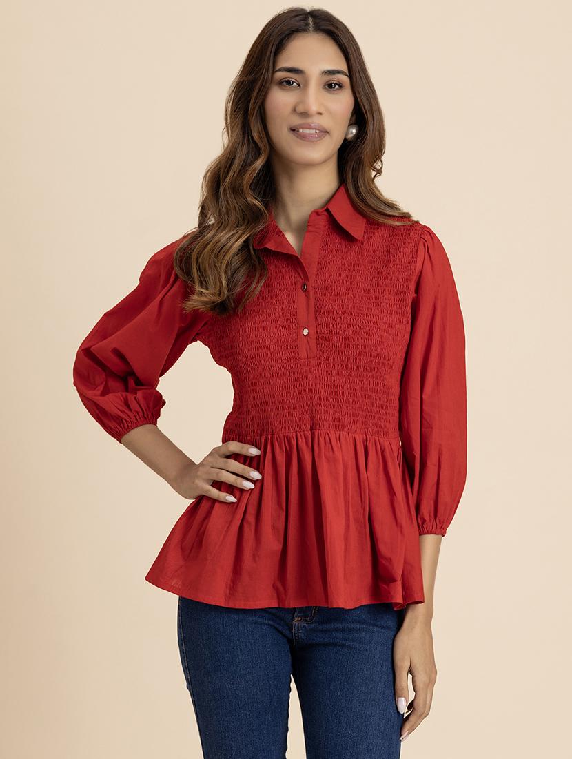 women red cotton peplum top - 21521727 - Zoom Image - 0