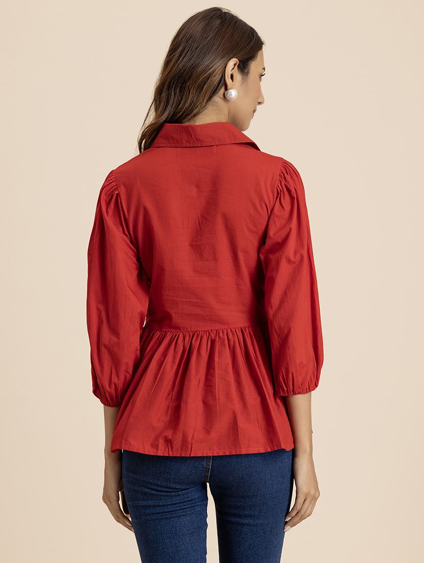 women red cotton peplum top - 21521727 - Standard Image - 3