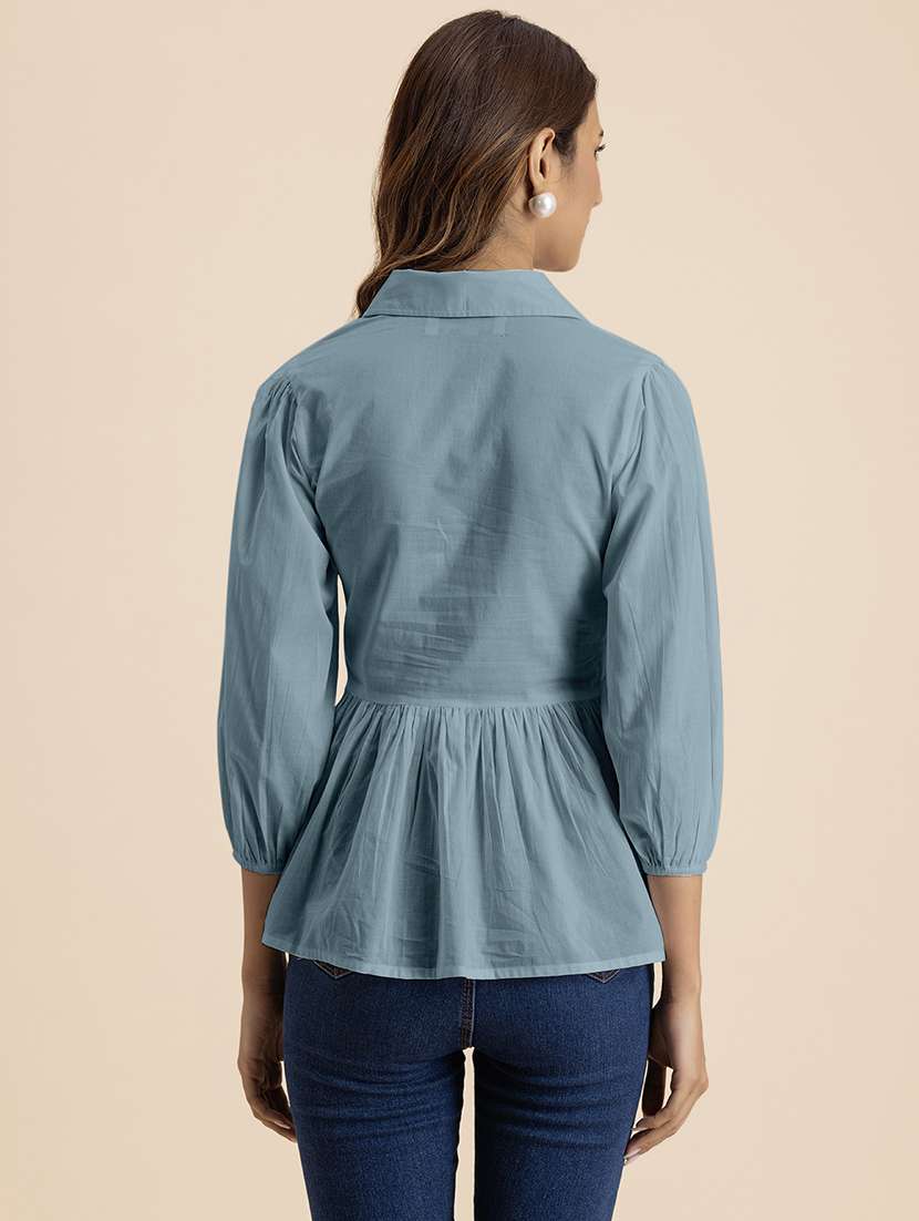 women sea green cotton peplum top - 21521731 -  Standard Image - 3