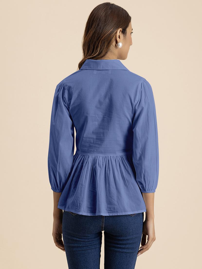 women blue cotton peplum top - 21521732 - Standard Image - 3