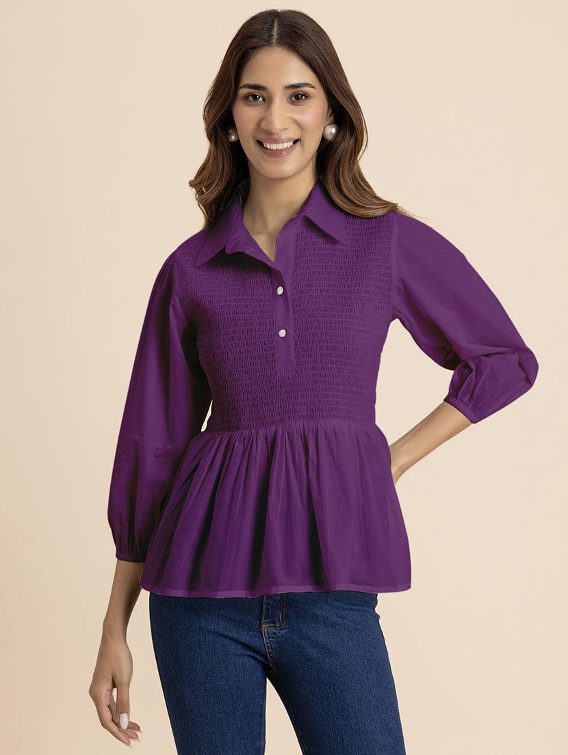 women purple cotton peplum top - 21521733 -  Zoom Image - 0