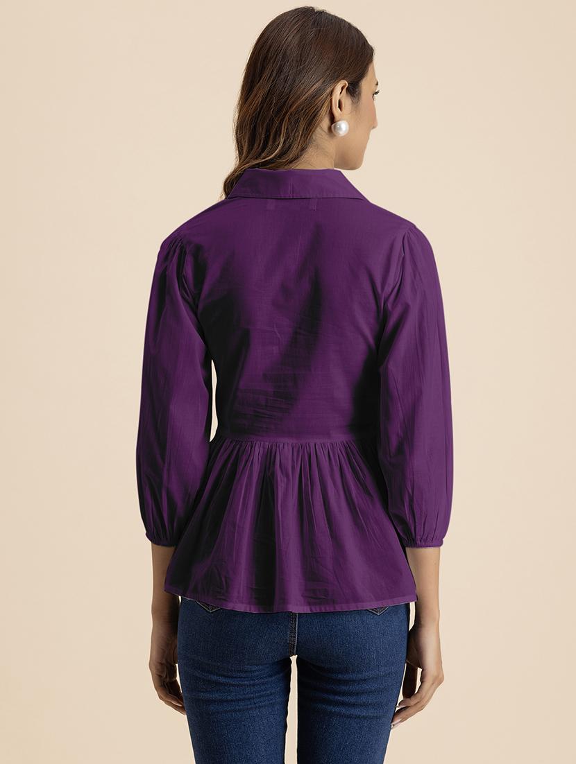 women purple cotton peplum top - 21521733 - Standard Image - 3