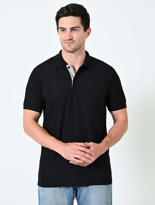 men black solids polo neck t-shirt - 21521868 - Standard Image - 0