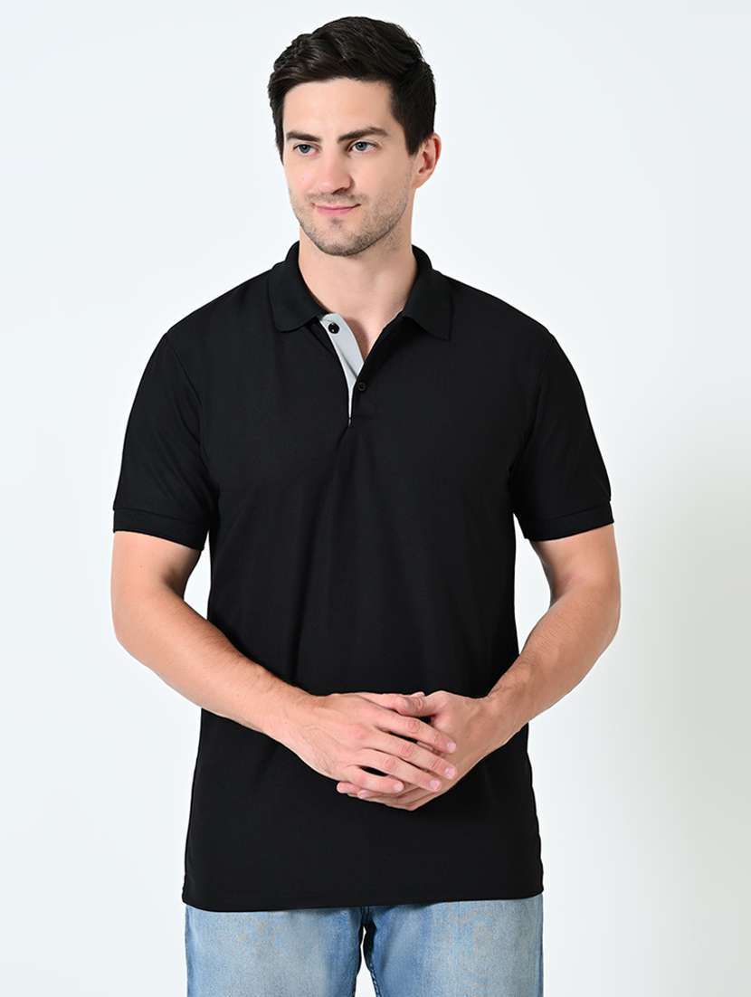men black solids polo neck t-shirt - 21521868 - Zoom Image - 0