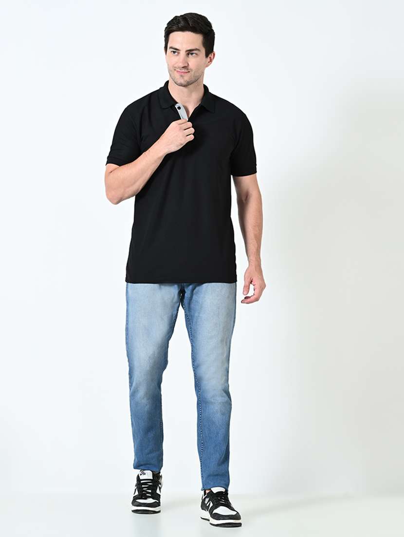 men black solids polo neck t-shirt - 21521868 - Standard Image - 3