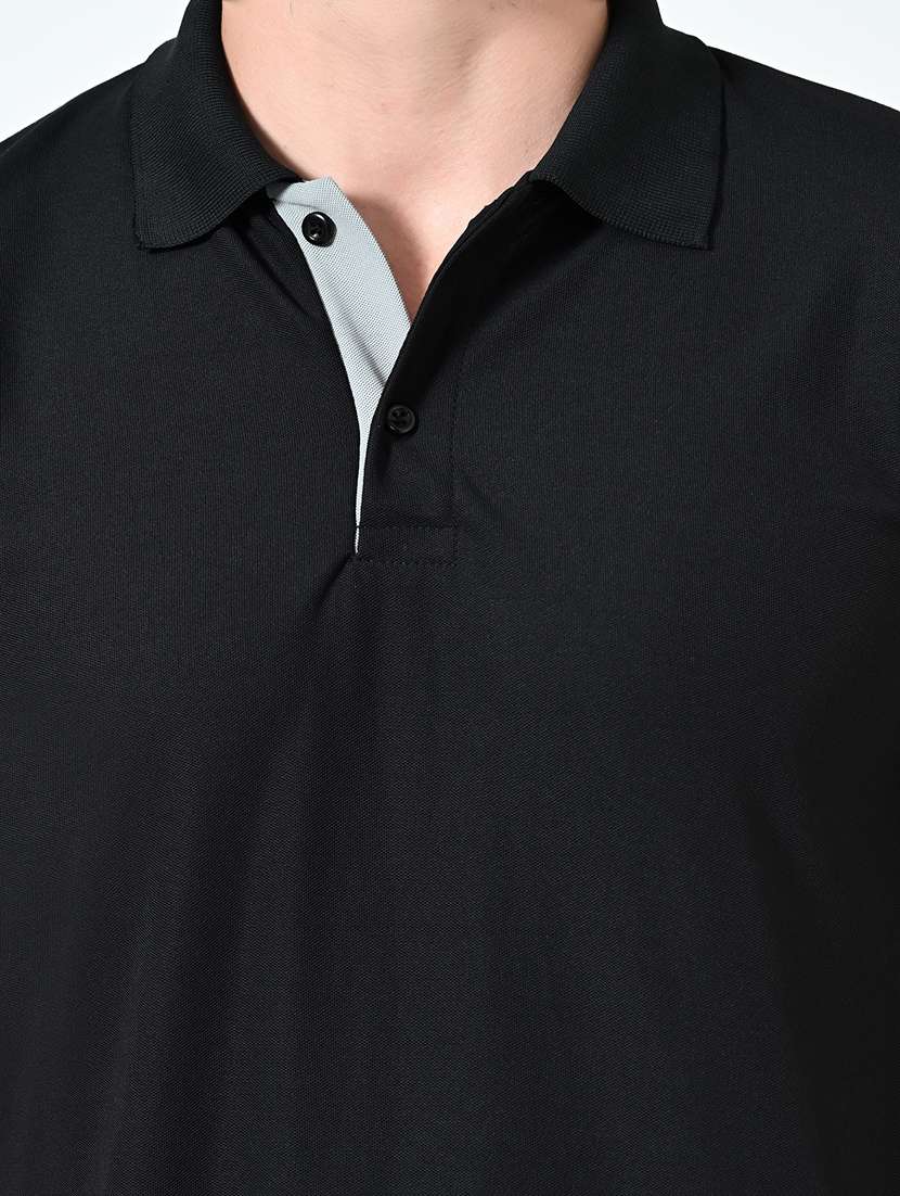 men black solids polo neck t-shirt - 21521868 - Standard Image - 5