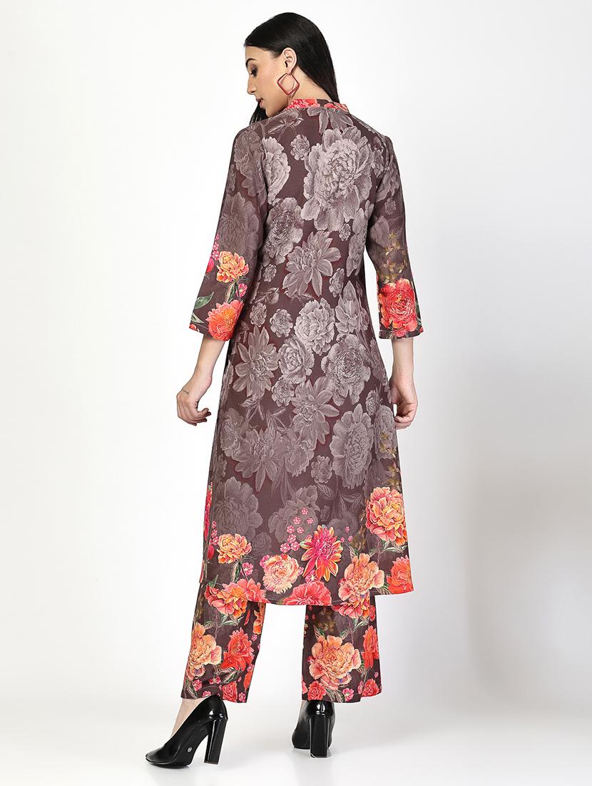 women brown floral kurta pant set - 21521938 - Standard Image - 3