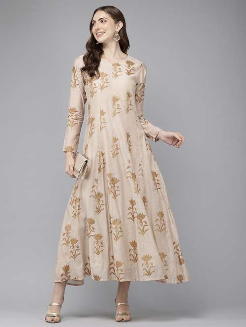 women beige ethnic motif printed a-line kurta - 21521943 - Standard Image - 0