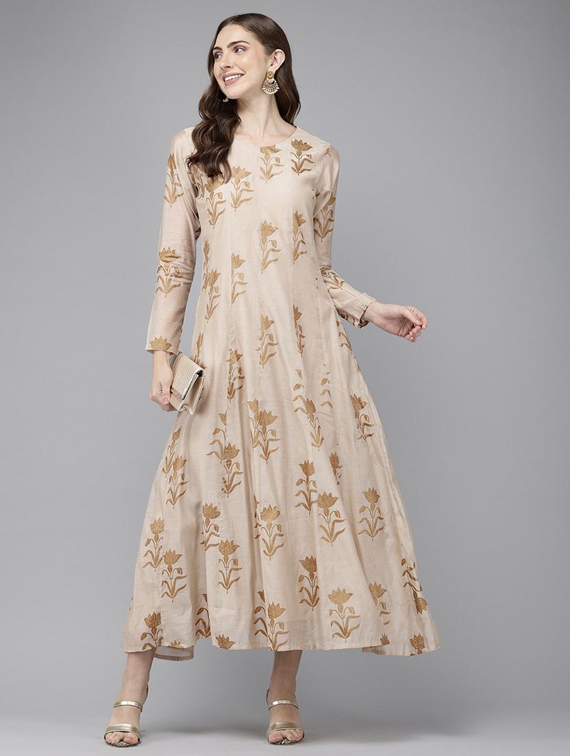 women beige ethnic motif printed a-line kurta - 21521943 - Zoom Image - 0