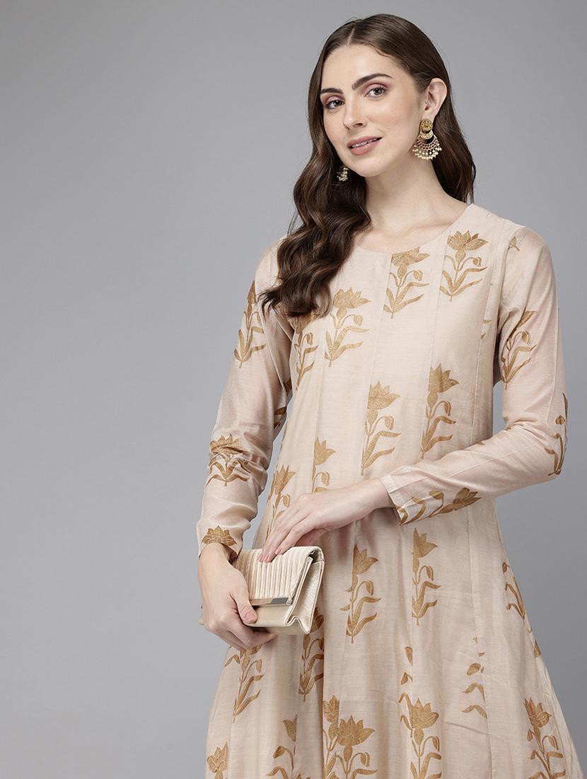 women beige ethnic motif printed a-line kurta - 21521943 - Standard Image - 3