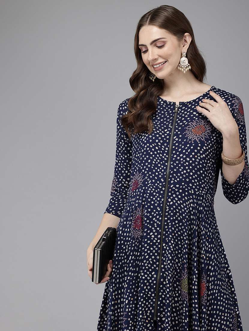 women blue printed a-line kurta - 21521952 - Standard Image - 3