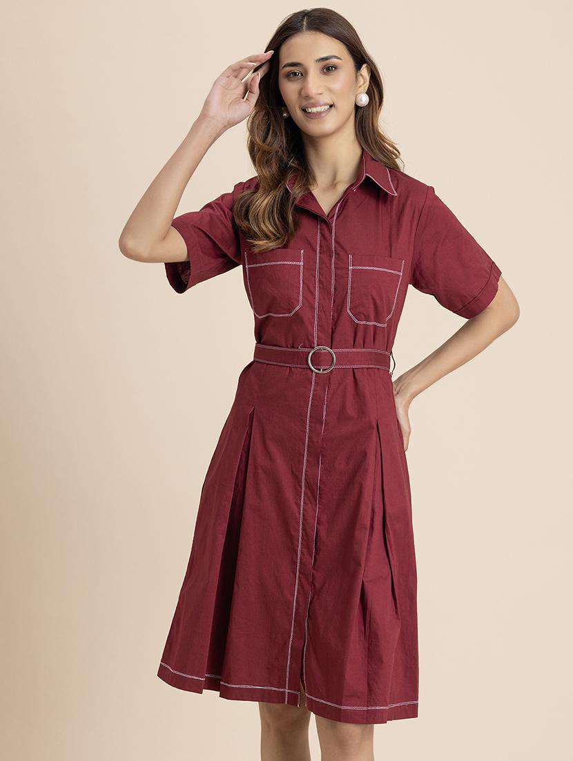 women solid collared shirt dress - 21521961 - Zoom Image - 0