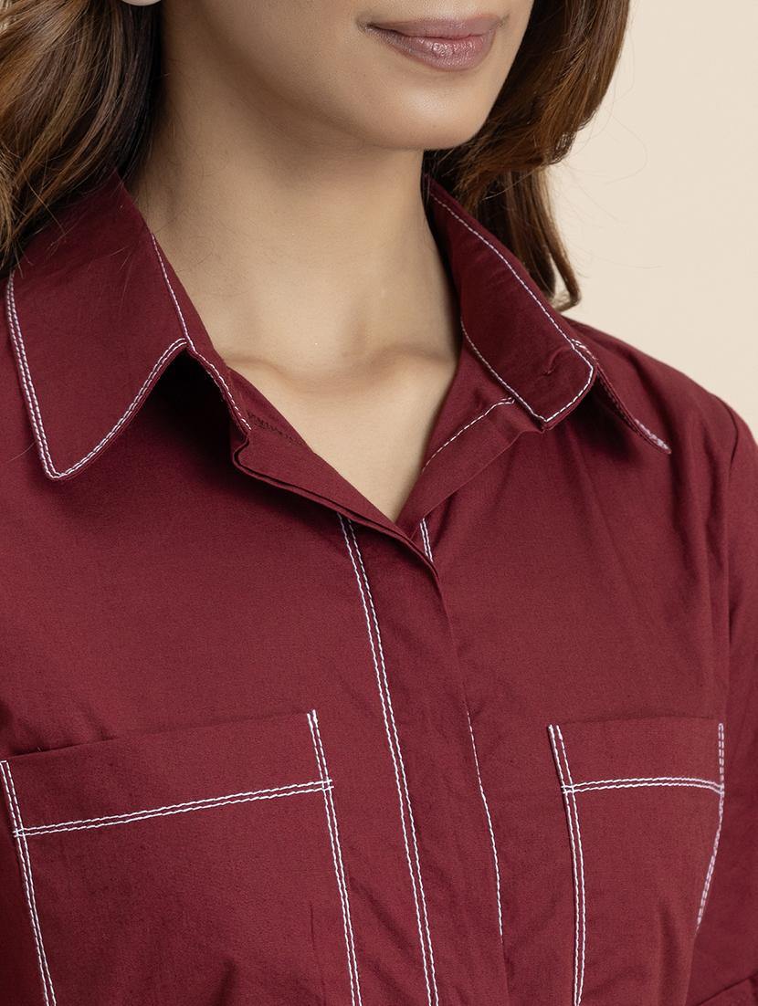 women solid collared shirt dress - 21521961 - Standard Image - 5