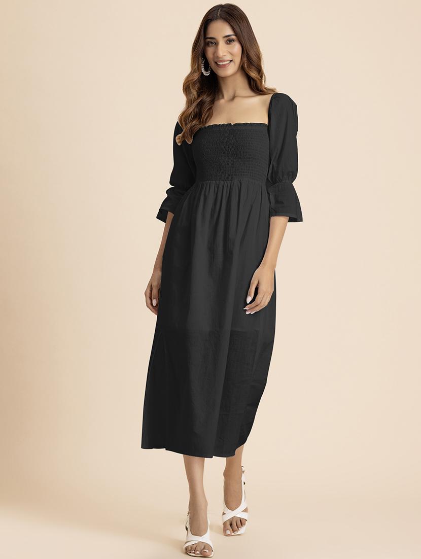 women solid square neck a-line dress - 21521969 -  Zoom Image - 0