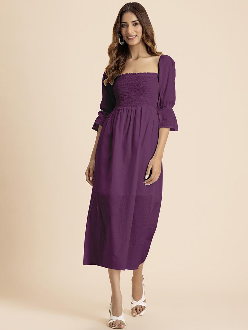 women solid square neck a-line dress - 21521970 - Zoom Image - 0