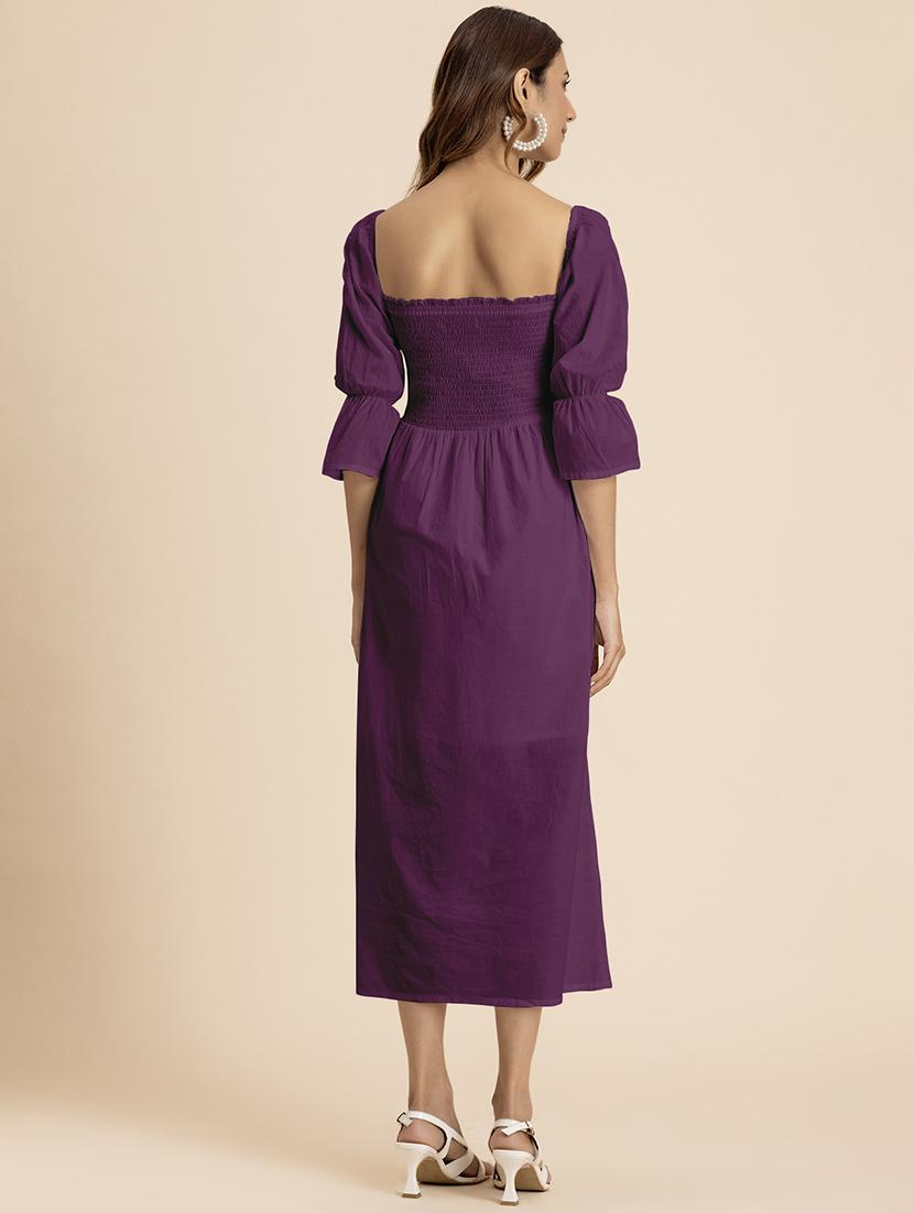 women solid square neck a-line dress - 21521970 - Standard Image - 3