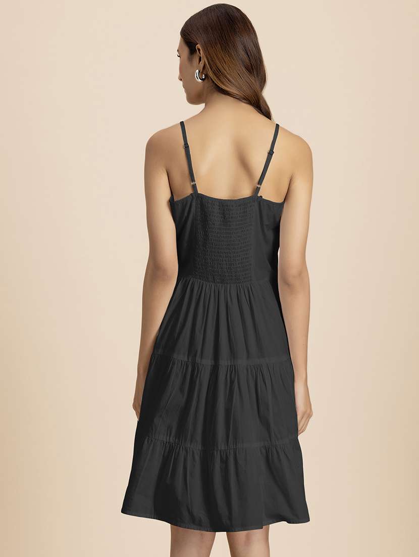 women solid sleeveless tiered dress - 21521979 - Standard Image - 3
