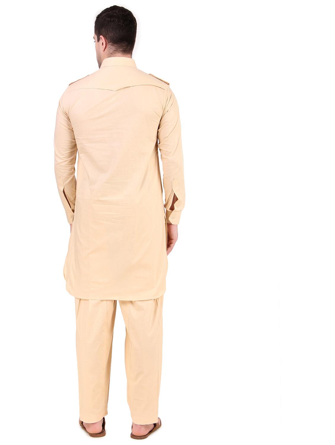 men beige cotton blend kurta & pyjama set - 21522018 - Standard Image - 3