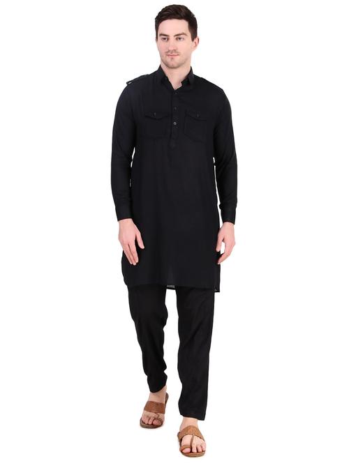 men black solid kurta churidar ethnic wear set - 21522019 - Standard Image - 0