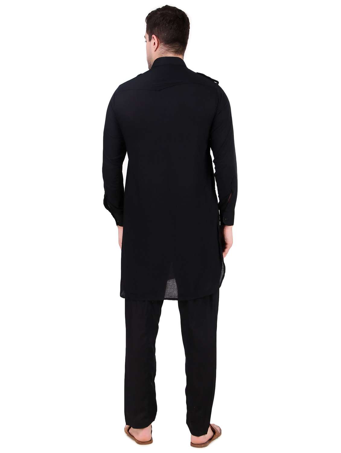 men black solid kurta churidar ethnic wear set - 21522019 - Standard Image - 3