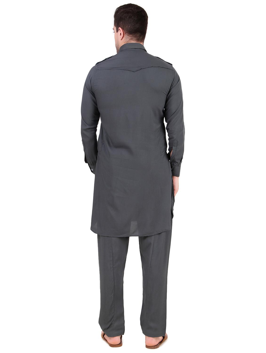 men long sleeve solid kurta churidar set - 21522020 - Standard Image - 3