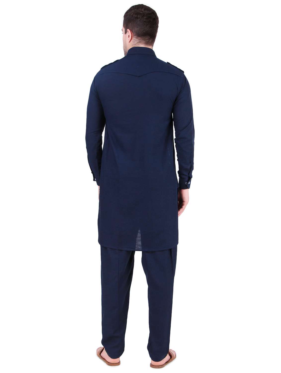 men long sleeve solid kurta churidar set - 21522021 - Standard Image - 3