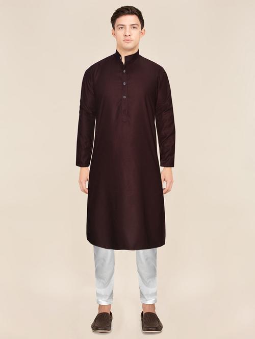men burgundy solids kurta pyjama sets - 21522046 - Standard Image - 0