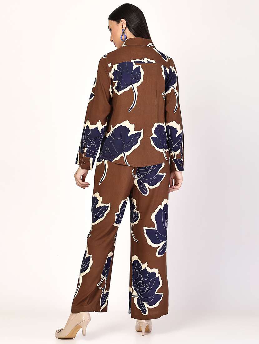 women brown rayon top and trouser co-ord set - 21522324 - Standard Image - 3