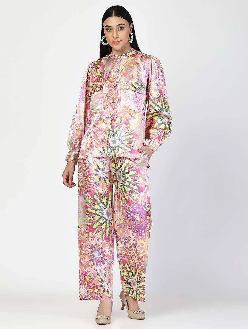 women multi colored satin top and trouser co-ord set - 21522325 -  Zoom Image - 0