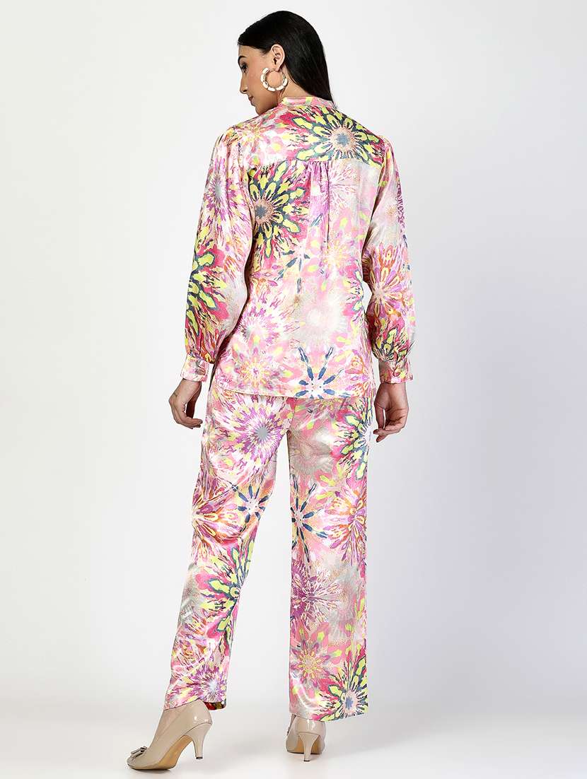 women multi colored satin top and trouser co-ord set - 21522325 - Standard Image - 3