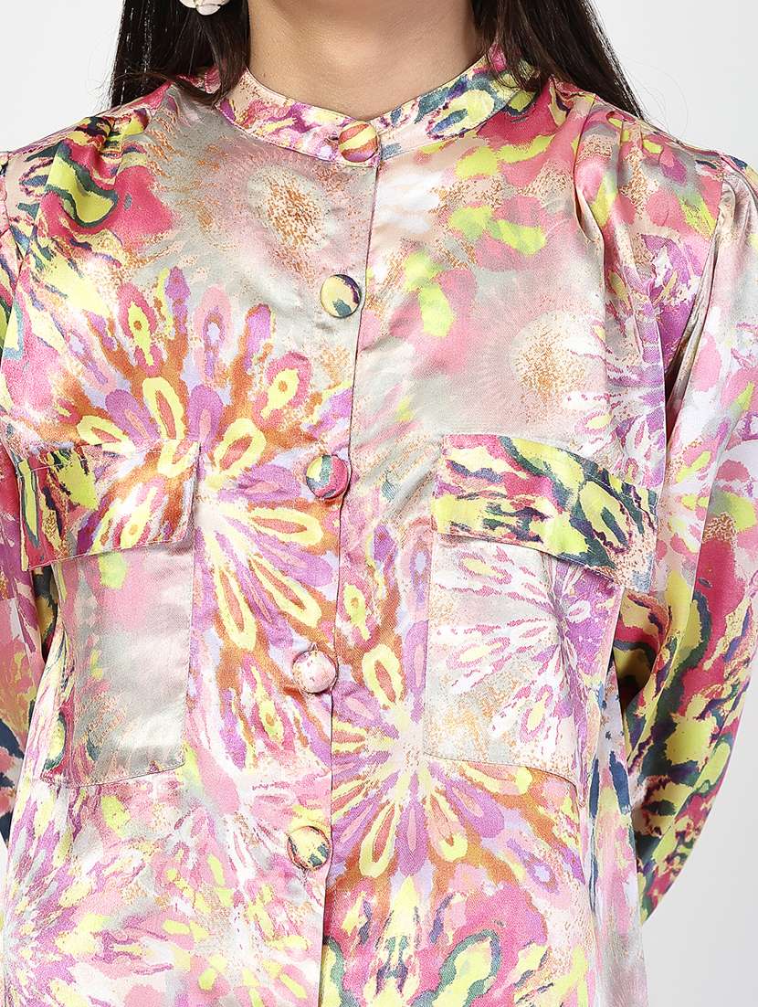 women multi colored satin top and trouser co-ord set - 21522325 - Standard Image - 5