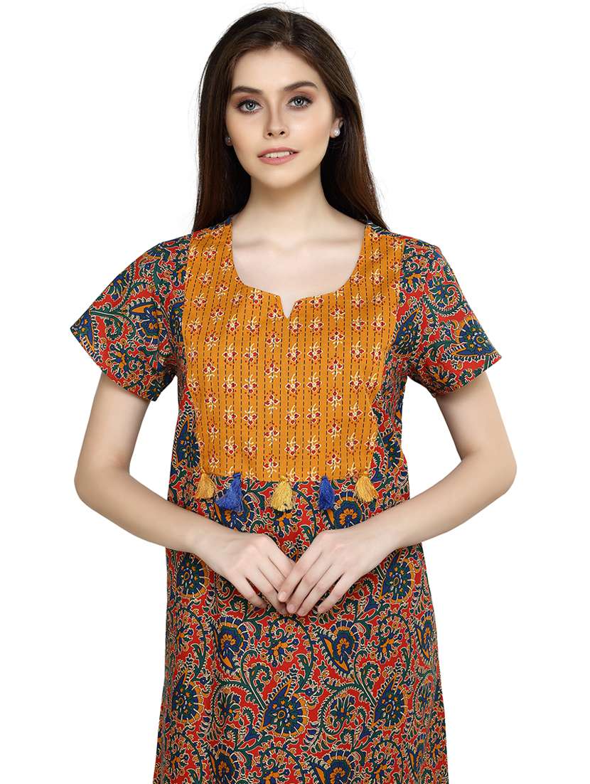 women multi coloured cotton nighty - 21522393 - Standard Image - 3