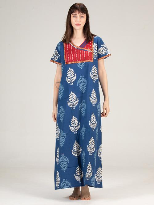 women navy blue cotton nighty - 21522404 - Standard Image - 0