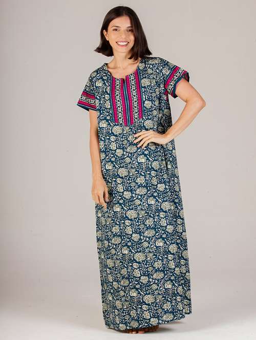 women teal cotton nighty  - 21522417 -  Standard Image - 0