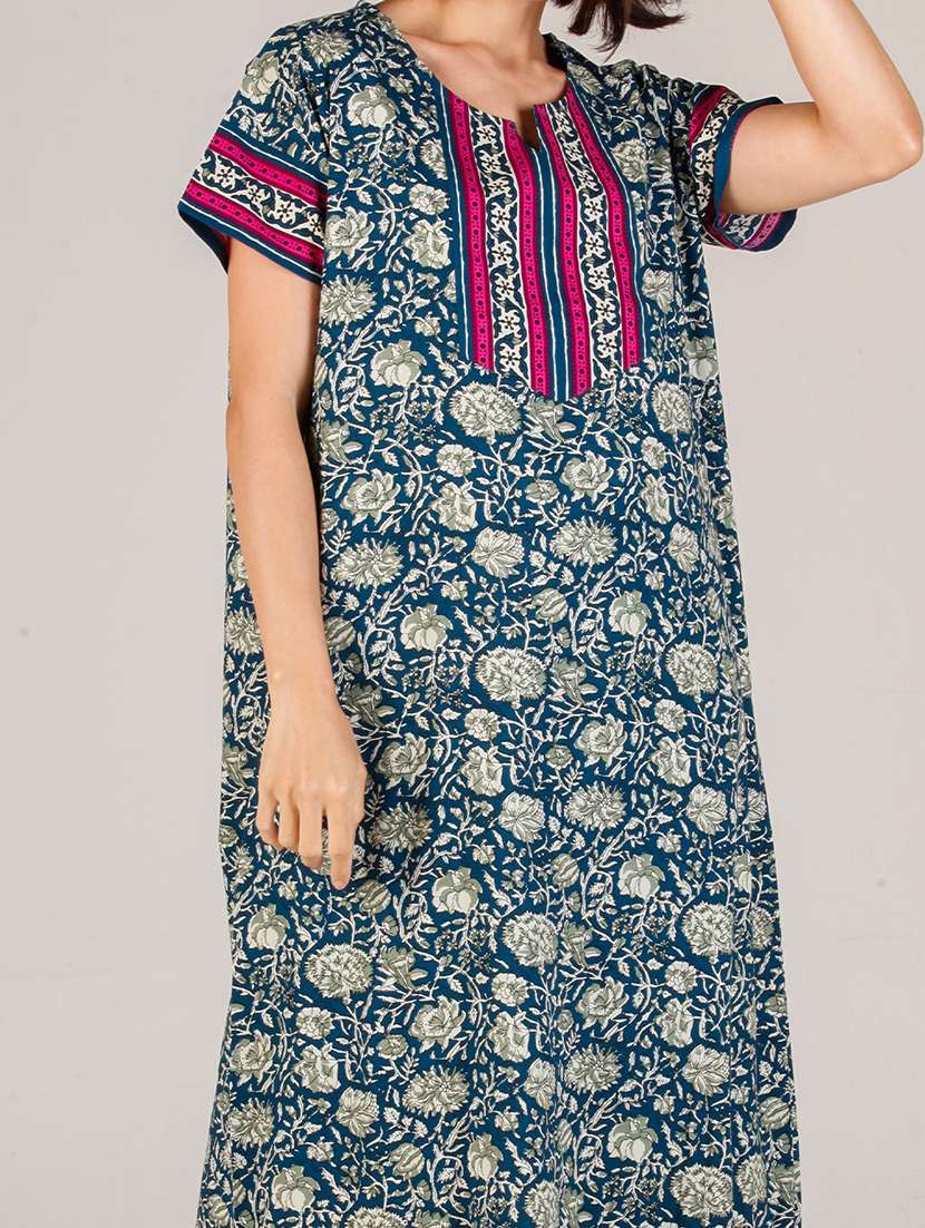 women teal cotton nighty  - 21522417 -  Standard Image - 3