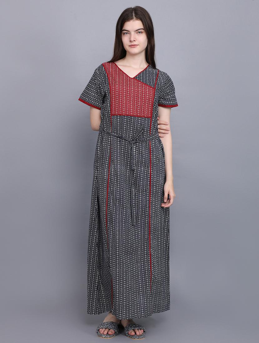 women navy blue cotton nighty 