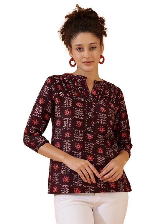 women maroon block printed straight top - 21522427 - Zoom Image - 0