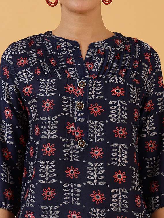 women blue block printed straight top - 21522428 - Standard Image - 5