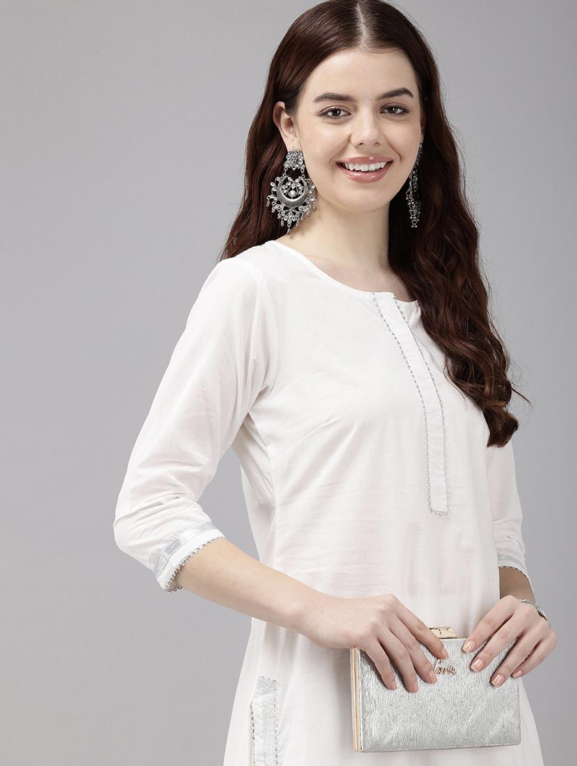 women white solid with work kurta palazzo set - 21522484 - Standard Image - 3