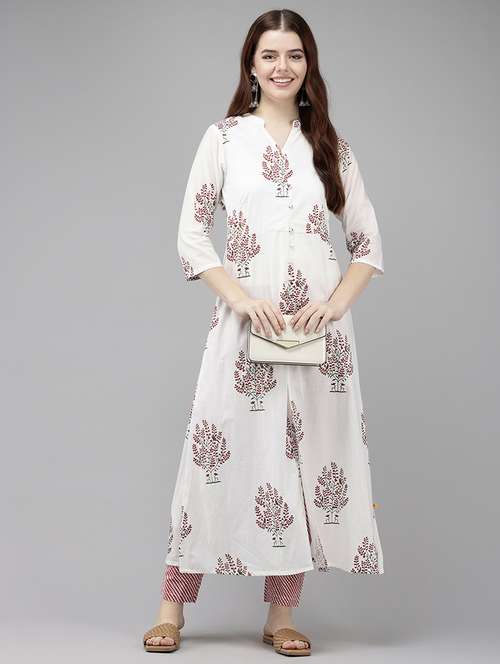 women white printed kurta pant set - 21522494 - Standard Image - 0
